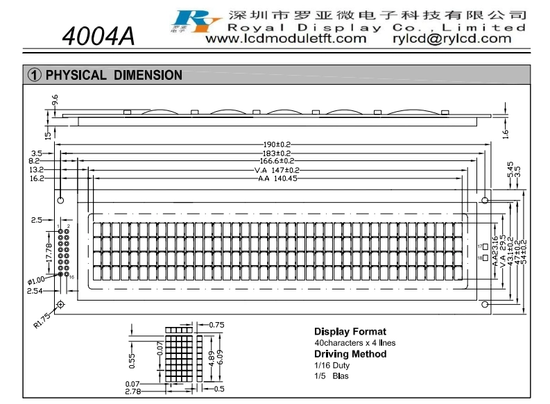 Stn Transmissive Monochrome 40X4 Character LCD Module with St7065 and St7066 IC