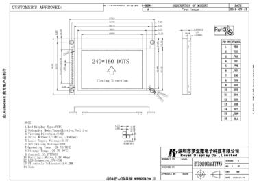 RYP240160A COG LCD Module FSTN Positve 240*160 Dots White LED Backlight