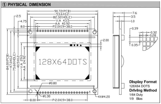 128*64 Graphic LCD Module FSTN 6H AT0108 AT0107 With PCB LED Backlight Industrial Display