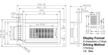 Professional 8x2 Character Lcd Display Module White LED Backlight RYB0802A