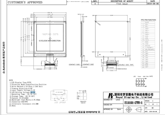 160*160 FSTN LCD Module Graphic Customized Display Screen With UC1698U