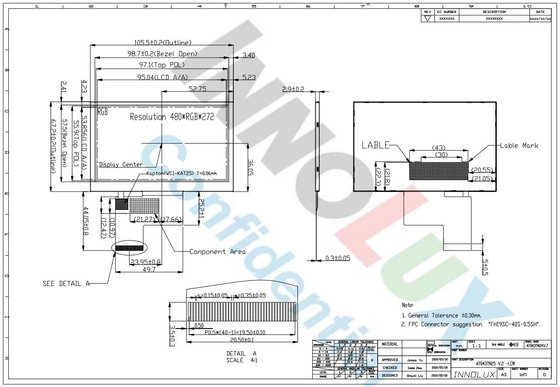 4.3 Inch Innolux LCD Module Panel 480*3RGB*272 TFT Display Anti-Glare Digital