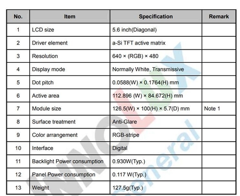 Innolux 5.6 inch TFT LCD Module 640*RGB*480 digital display screen AT056TN52