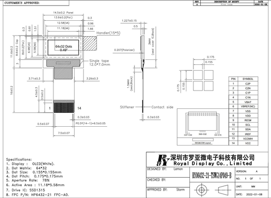 0.49 Inch OLED Display LCD Module 64*32 With SSD1315 Monochrome