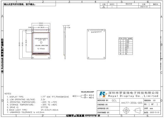1.77'' 1.8'' TFT LCD Module 128*160 RGB with ST7735 4 line SPI interface 65k