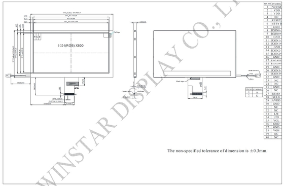 7.0'' TFT LCD Module 1024*RGB*600 16:9 LVDS interface automobile display Winstar replace