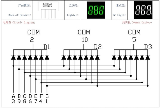 Common Cathode 20mA emerald green LED Module 3 digit 7 segment display