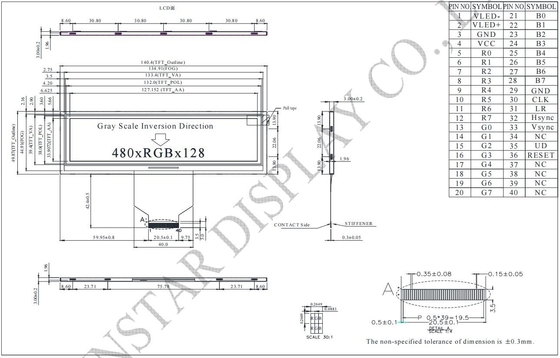 5.2'' 480*RGB*128 TFT LCD Module Winstar WF52ATLASDNN0 replace 6 o'clock