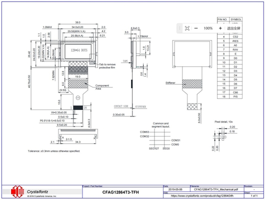 1.4'' 128*64 Graphic LCD Module CFAG12864T3-TFH ST7565P Wide Temperature Display Customizable