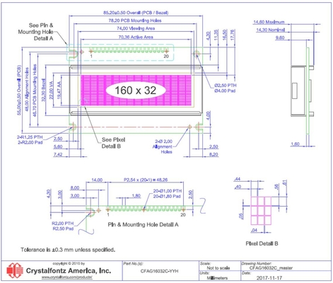 160*32 Graphic LCD Module Yellow-green CFAG16032C-YYH-TT With ST7920 Wide Temperature