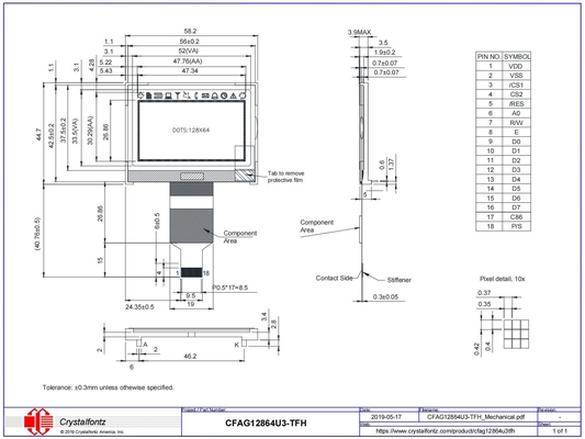 2.4'' 128*64 Graphic LCD Module Low Power CFAG12864U3-TFH ST7565P With Backlight Industrial Display