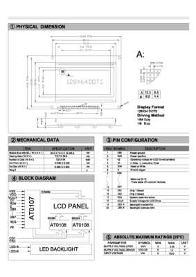 128*64 Graphic LCD Module With Backlight With AT0107/AT0108 Driver 20 Pin Industrial Display