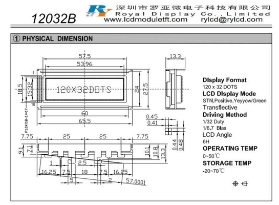 120*32 Graphic LCD Module Stn Positive Yellow/Green Transflective Sbn1661 with Backlight 6h