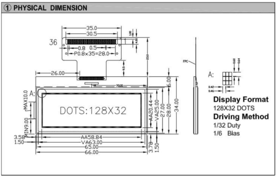 128*32 graphic LCD Module NT7534 with backlight FPC connector industrial display