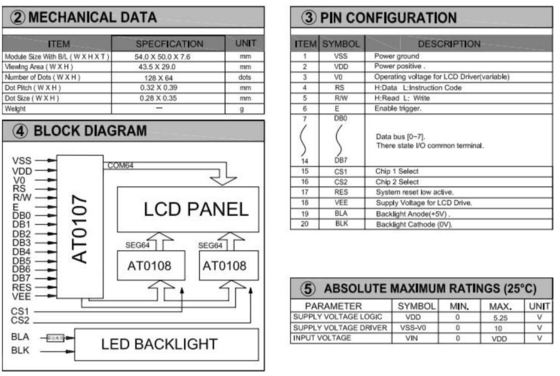 128*64 Graphic LCD Module FSTN 6H AT0108 AT0107 With PCB LED Backlight Industrial Display