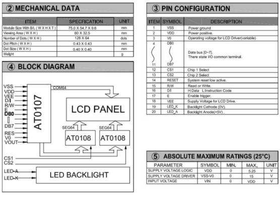 128*64 Graphic LCD Module Color Optional 20 PIN AT0107/AT0108 STN Wide Temperature Display Industrial Use