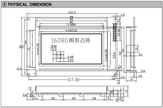 160*80 Graphic LCD Module FSTN LC7981 5.25v With Back Light Wide Temperature Industrial Display