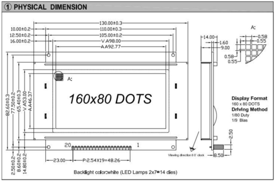 160*80 Graphic LCD Module Big Size FSTN With Back Light 5.25v Wide Temperature LC7981 Industrial Display