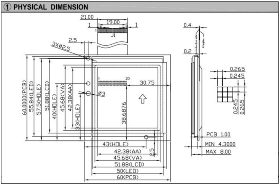 160*160 Square Graphic FSTN RA8822 With PCB Back Light Industrial Display LCD Module 6H 12H