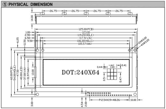 240*64 Graphic FSTN LCD Module With PCB Big Size Industrial Display