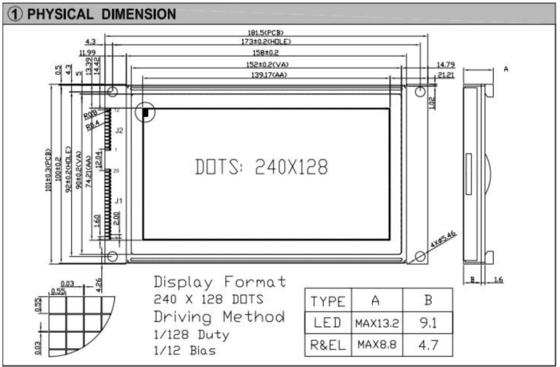 240*180 Graphic FSTN LCD Module with Backlight Wide Temperature Industrial Display