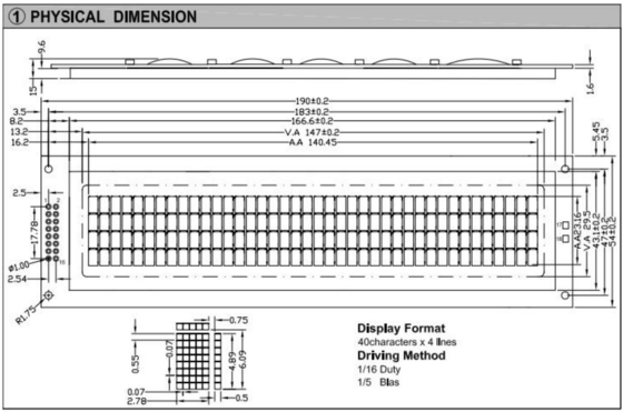 40*4 Character LCD Module Big Size With Backlight Wide Temperature Industrial Display