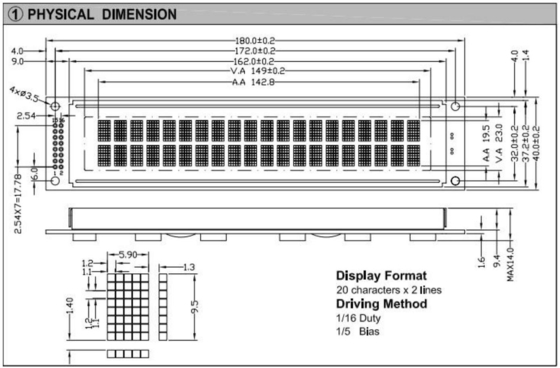20*2 2002 Character LCD Module Big Size Wide Temperature Industrial Display