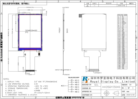 3.5'' 320*480 RGB TFT IPS touch LCD Module wide temperature industrial display