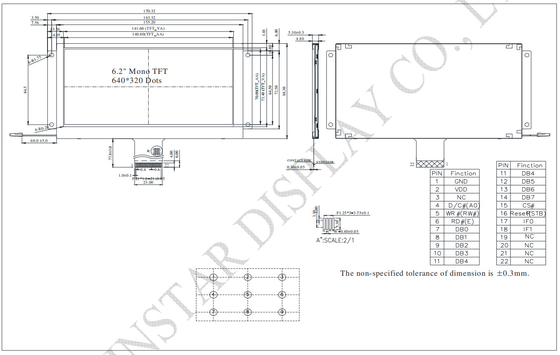 6.2'' 640*320 White On Black Wide Temperature TFT LCD Module