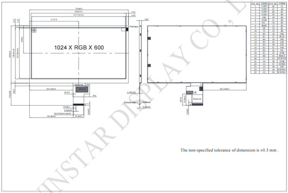 10.1'' 1024*RGB*600 TFT Wide Temperature LCD Module 24 Bit Interface