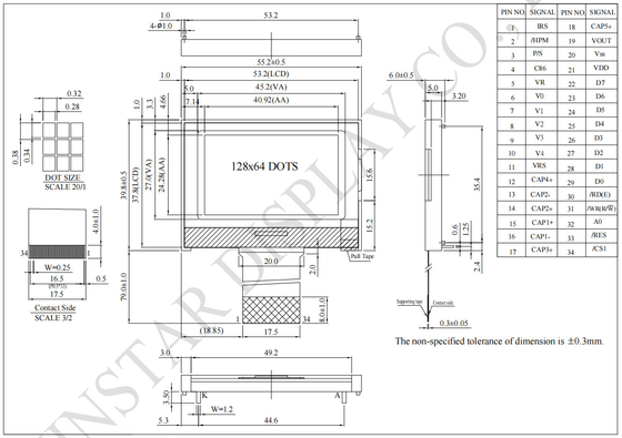 128*64 Monochrome Graphic Wide Temperature ST7567P Customizable Winstar Replace LCD Module