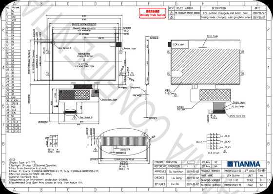 Tianma 5'' 800*480 TFT HX8664 Wide Temperature LCD Module