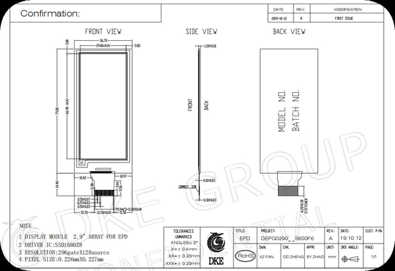 2.9'' 296*128 Active Matrix MCU interface E-Paper display EPD