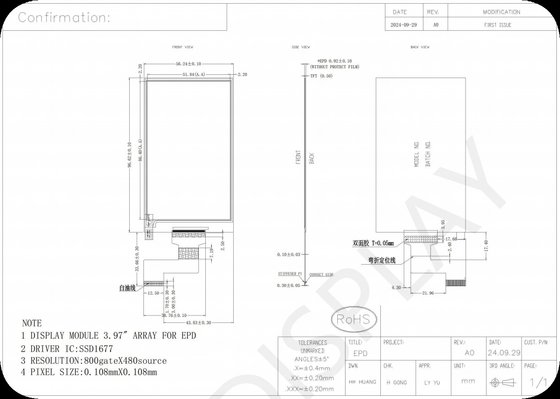 3.97'' 4 color 800*480 SSD1677 E-paper display EPD