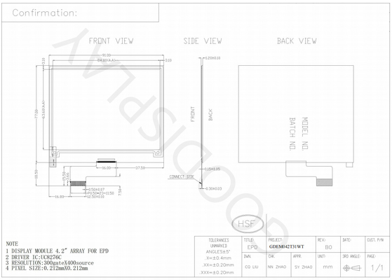 4.2'' 300*400 Monochrome Black and White E-Paper Display EPD
