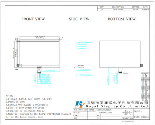 7.5'' monochrome 800*480 gray scale E-paper display LCD Module for ESL