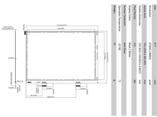 9.7'' E-paper Display Module With Touch Wide Temperature Custom Optional