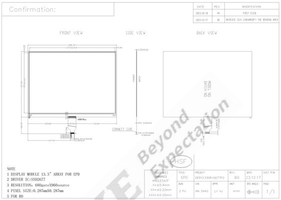 13.3'' 4 color 960*680 E-paper display 1500 nit module
