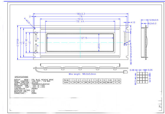 240*64 graphic STN blue negative transmissive LCD Module